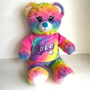 Build A Bear Rainbow Party Teddy Bear Plush Stuffy Animal 16” Love T-shirt BABW